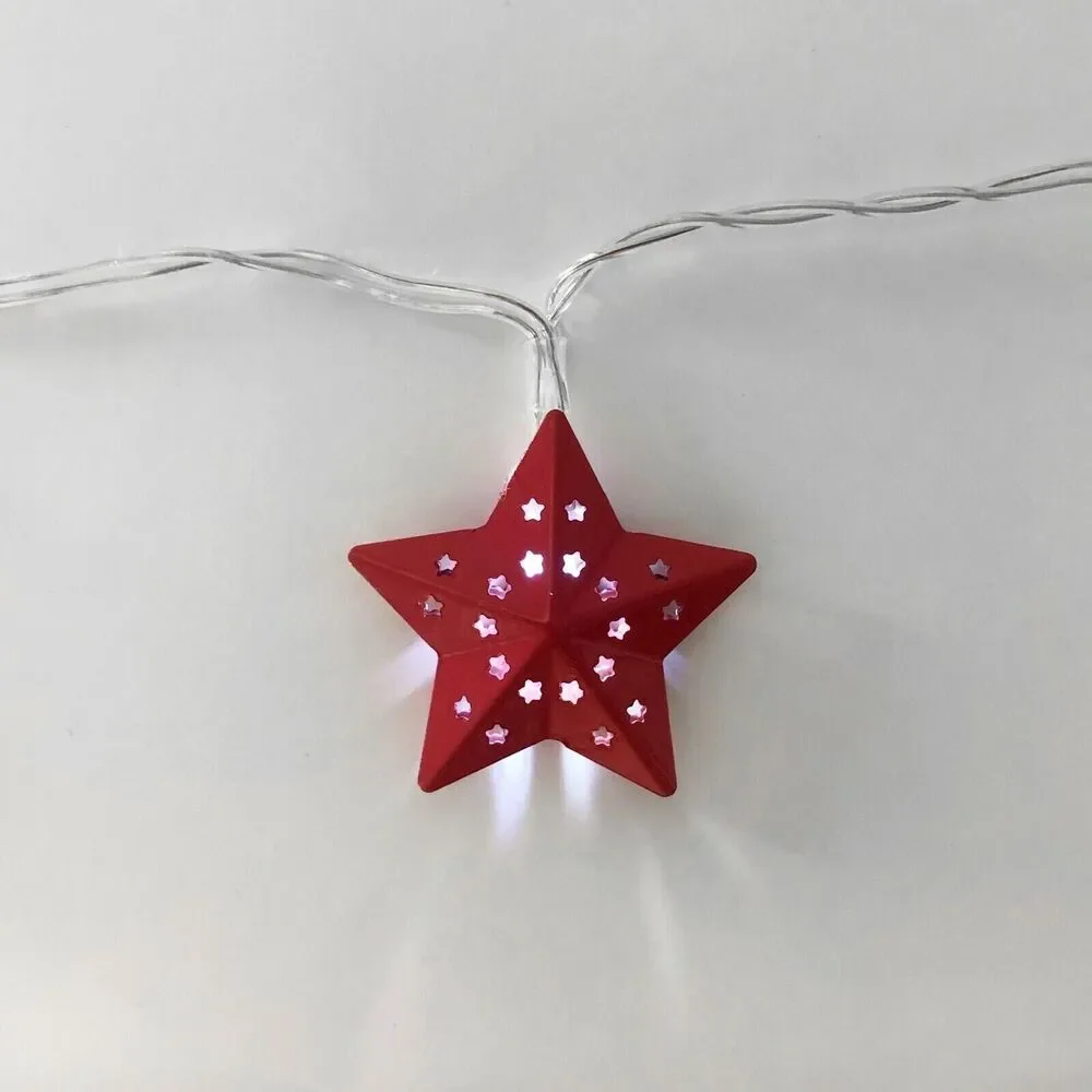 Pioneer Woman Red White Blue Patriotic Stars LED String Lights 10-pc Metal Timer
